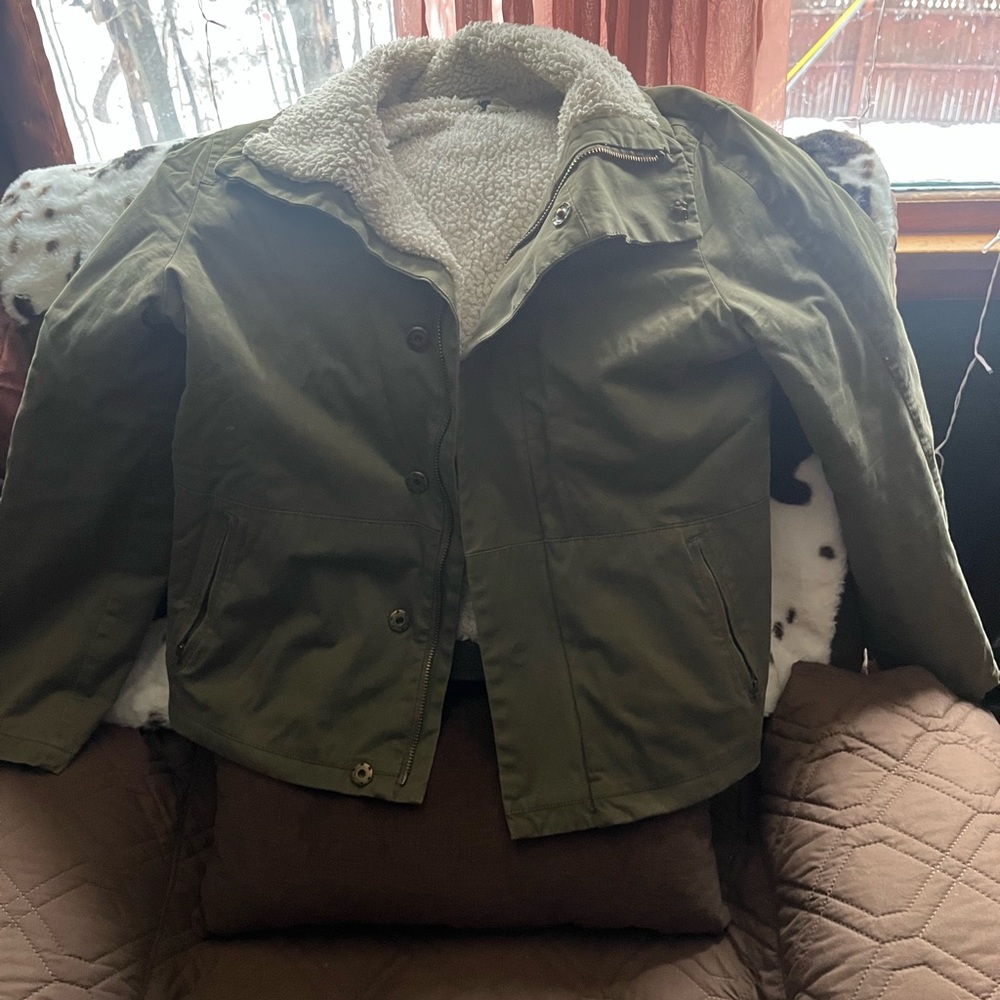J. Crew Olive Utility Jacket with Sherpa Lining